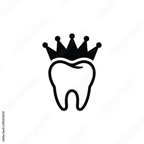 A black silhouette of a tooth adorned with a regal crown