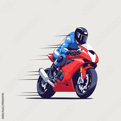Motorcyclist in Blue Racing Suit on Red Sportbike, Speed Lines, Action Shot