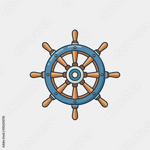 Nautical Ship Steering Wheel, Vintage Marine Helm, Boat Control, Ocean Navigation Icon