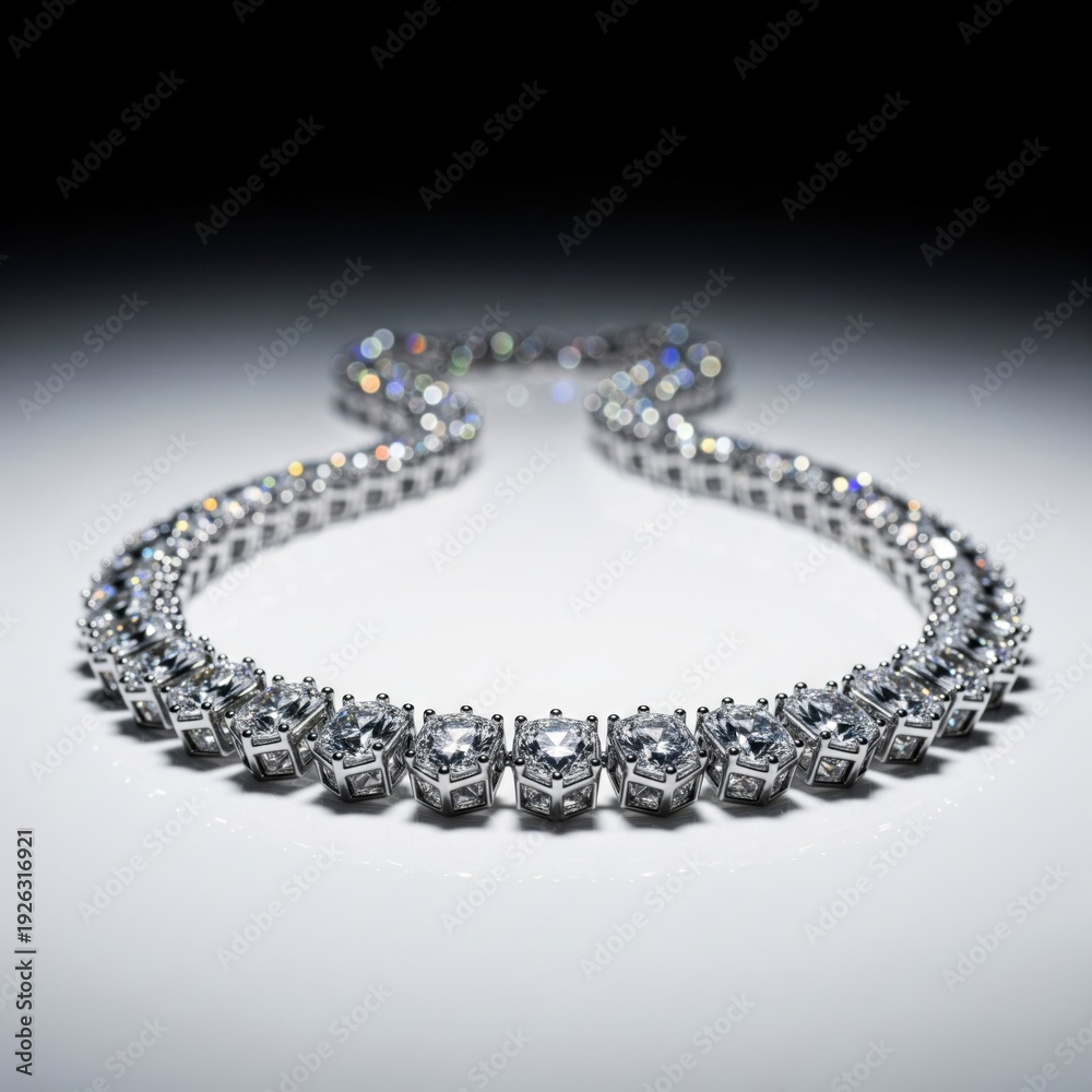 Obraz premium Elegant Diamond Necklace on White Glossy Surface in Dark Background