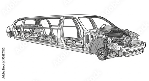 Detailed Cutaway Illustration of Car Interior.