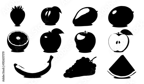 High quality realistic fruit and berry vector set with strawberry mango orange apple banana grapes and watermelon isolated on white