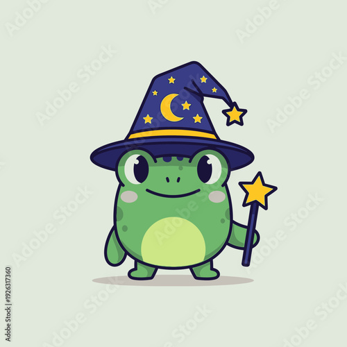 Cute Wizard Frog Holding Magic Wand, Cartoon Character, Fantasy Creature