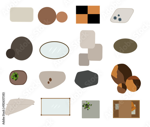 Coffee Table Top View Vector Set, Living Room Furniture Collection, different style 