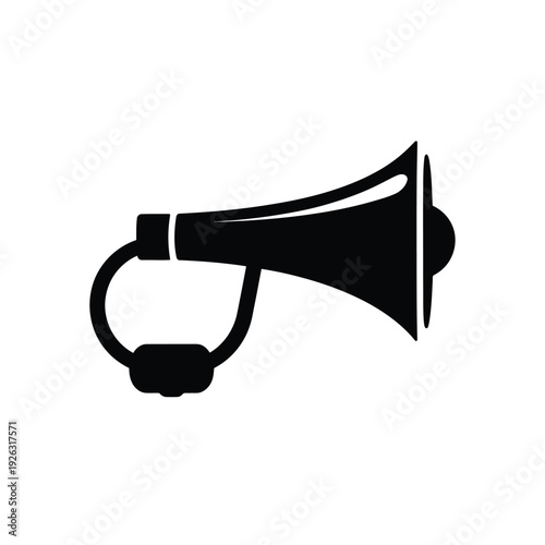 Simple black silhouette illustration of a vintage megaphone or speaking horn