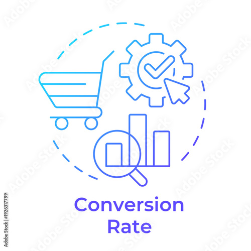 Conversion rate blue gradient concept icon. Economic sustainability, business management. Corporate planning. Round shape line illustration. Abstract idea. Graphic design. Easy to use in booklet