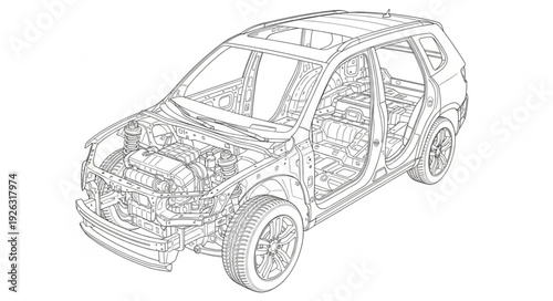 Detailed Technical Drawing of a Car.
