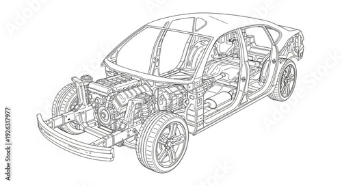 Detailed Technical Drawing of a Car.