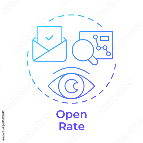 Open rate blue gradient concept icon. Statistical metrics, email advertising. Audience marketing. Round shape line illustration. Abstract idea. Graphic design. Easy to use in booklet, article