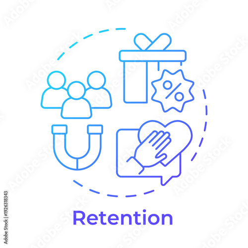 Retention blue gradient concept icon. Lead generation, positive communication. Employee assistance. Round shape line illustration. Abstract idea. Graphic design. Easy to use in booklet, article
