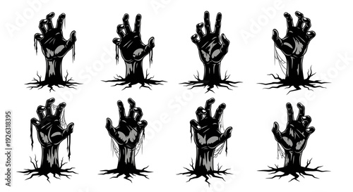 Creepy Zombie Hands Emerging from the Ground in a Spooky Horror Scene