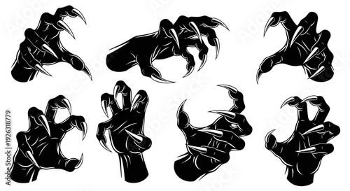Collection of Black Monster Claws with Sharp Nails for Horror and Fantasy Designs