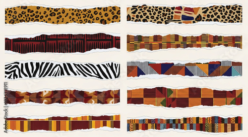 Vibrant animal print fabric swatches isolated on white background.