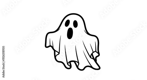 Cartoon Ghost Character with Open Mouth and Eyes, Vector Illustration, Halloween Theme