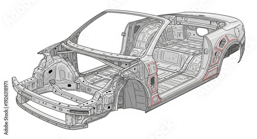 Detailed Technical Drawing of Car Interior Structure.