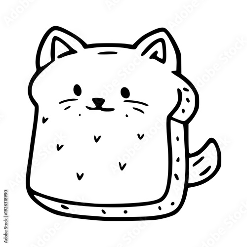funny kitty bread slice drawing for kitchen and kids art