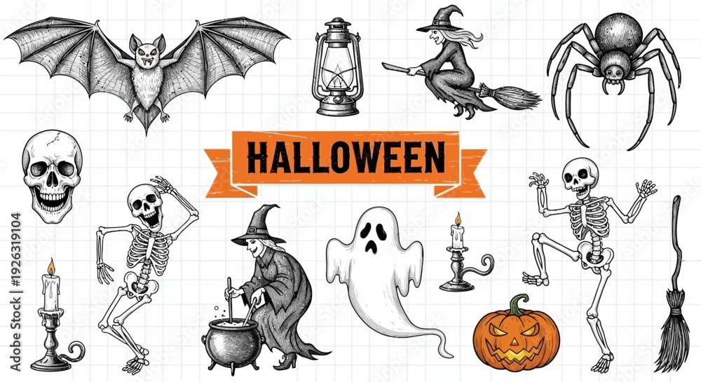 Obraz premium Collection of Spooky Halloween Vector Elements and Symbols for Celebration