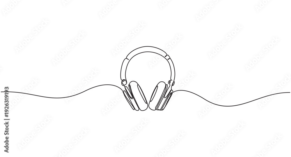 Obraz premium Audio Headphones Continuous Line Drawing Vector,Minimalist Headphones One Line Art Illustration