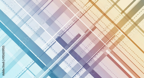 Vibrant geometric pattern with intersecting lines and rectangles in shades of blue purple pink orange and yellow creating a dynamic abstract background