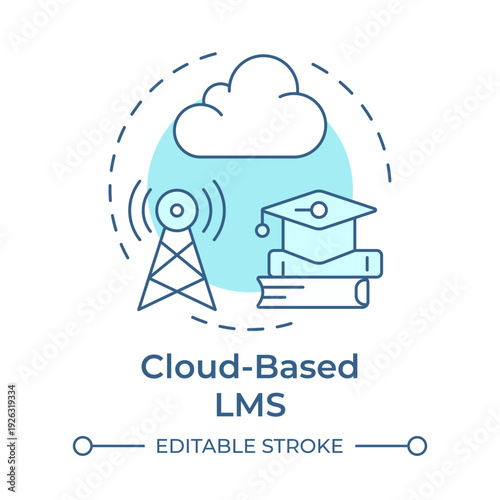 Cloud based lms soft blue concept icon. Online learning, educational materials. Round shape line illustration. Abstract idea. Graphic design. Easy to use in presentation, blog post