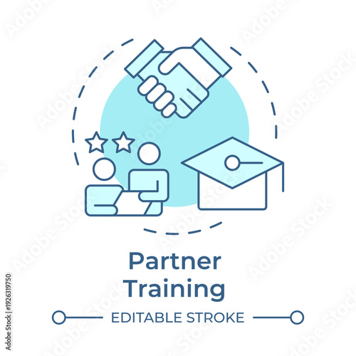 Partner training soft blue concept icon. Educational program, business partners. Round shape line illustration. Abstract idea. Graphic design. Easy to use in presentation, blog post