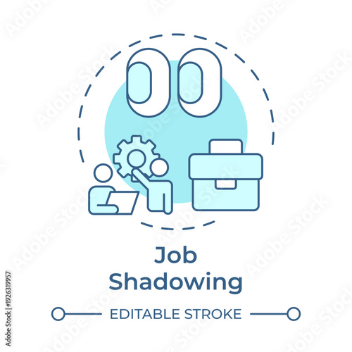 Job shadowing soft blue concept icon. Career exploration, professional development. Round shape line illustration. Abstract idea. Graphic design. Easy to use in presentation, blog post