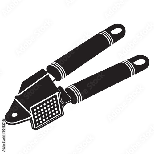 Garlic Press Crusher Icon - Manual Stainless Steel Kitchen Tool Vector for Cooking and Food Preparation