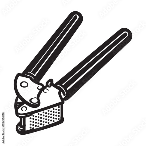 Garlic Press Crusher Icon - Manual Stainless Steel Kitchen Tool Vector for Cooking and Food Preparation