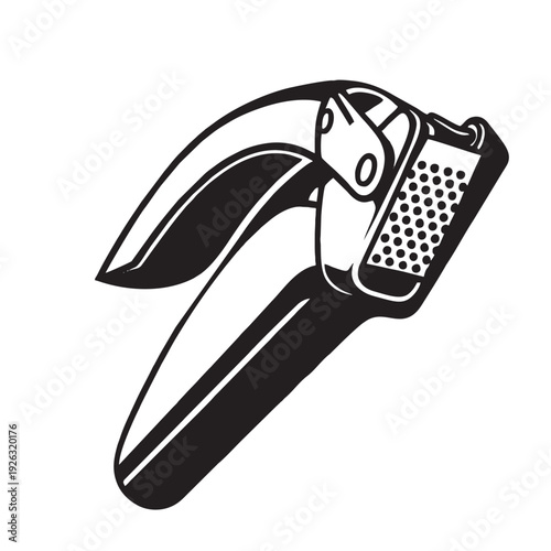 Garlic Press Crusher Icon - Manual Stainless Steel Kitchen Tool Vector for Cooking and Food Preparation