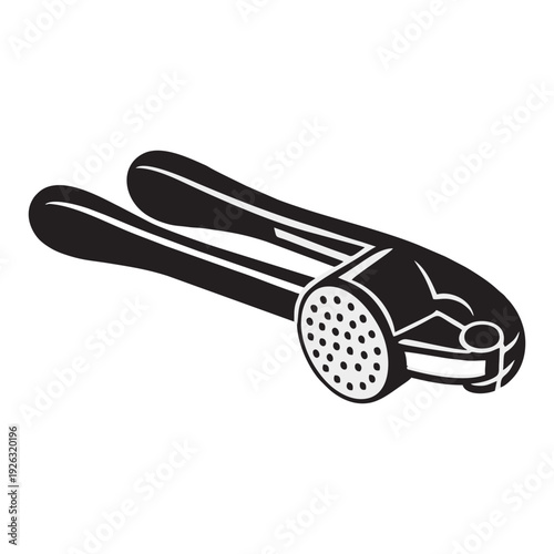 Garlic Press Crusher Icon - Manual Stainless Steel Kitchen Tool Vector for Cooking and Food Preparation