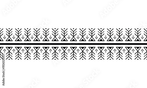 seamless tribal tattoo bracelet with geometric ethnic ornament. Repeating monochrome border design suitable for arm band tattoo frame textile print packaging decoration and decorative borders.