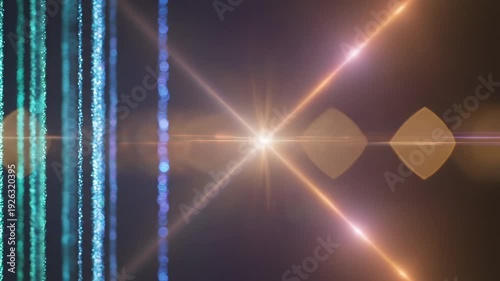 Festive abstract background featuring blue glitter light strings and large golden diamond bokeh shapes for luxury event visuals.