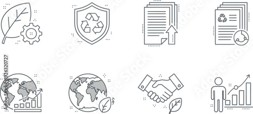 This vector graphic illustration showcases a collection of icons representing sustainable development, environmental protection, global growth, and eco-friendly business practices.