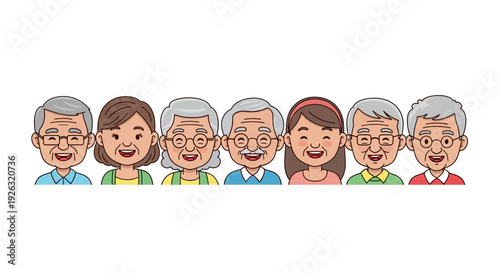 Colorful illustration of a diverse group of people celebrating the International Day of Happiness with smiling faces and festive attire against a white background.
