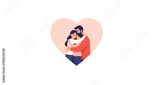 Vector illustration of a family with children celebrating International Day of Happiness with a colorful heart design on a white background.