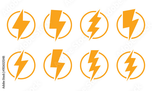 Thunder vector Lightning icons white background used for indicates fast charging on mobile devices, high voltage.