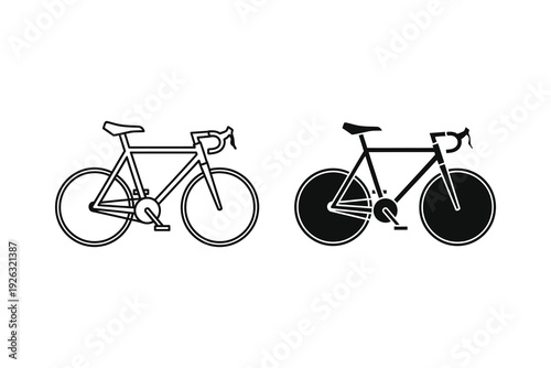 Bicycle Icon Set: Outline and Solid Black Vector Transport Graphics