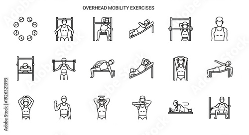 Various exercise poses and positions for physical therapy and rehabilitation.
