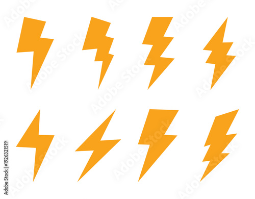 Thunder vector Lightning icons white background used for indicates fast charging on mobile devices, high voltage.