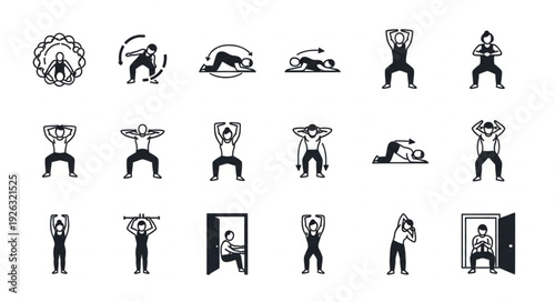 Diverse workout poses and exercises for physical fitness and strength training.