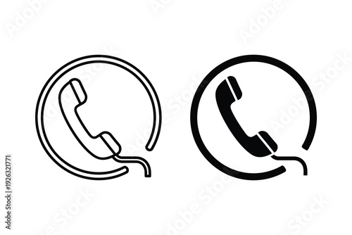 Phone Call Receiver Icon in Circle - Outline and Solid Communication Symbol