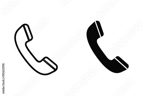 Classic Telephone Call Receiver Icon - Outline and Solid Contact Phone Symbol