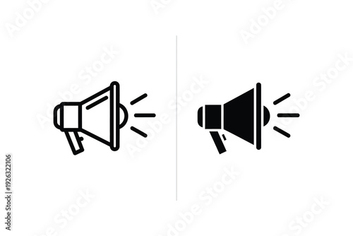 Black and White Megaphone Icon - Announcement, Marketing, News, and Communication Symbol