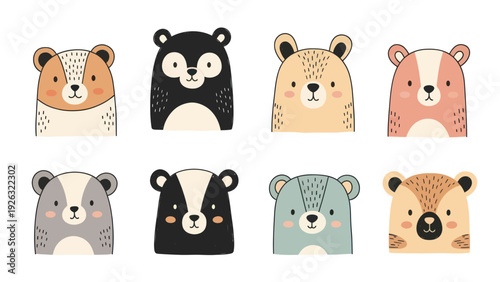 Cute Cartoon Bear Faces Collection for Childrens Designs.