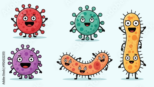 Cute Cartoon Bacteria and Viruses Collection.