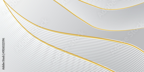 Elegant white-gray luxury background. Abstract wave dynamic wallpaper with gold lines. Template banner background for sales, business, ads, events, web, and pages