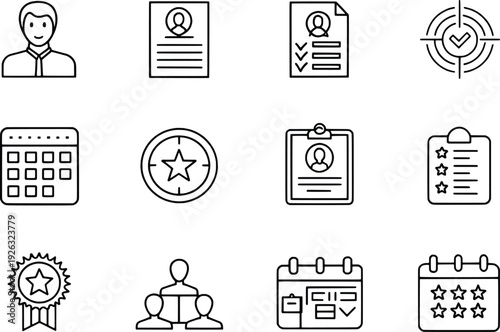 Collection of line art icons representing various professional and academic achievements