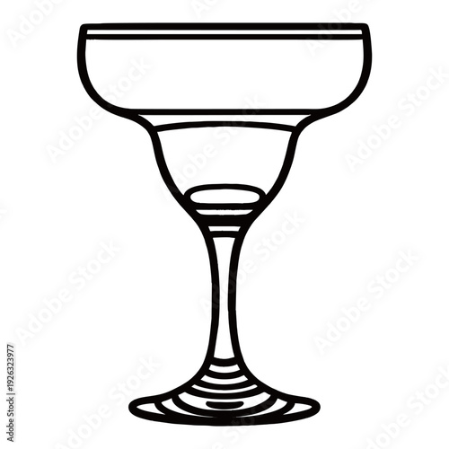 Vintage Crystal Coupe Glass Line Art - Ornate Champagne Goblet Vector Icon - Decorative Cocktail Glassware Outline