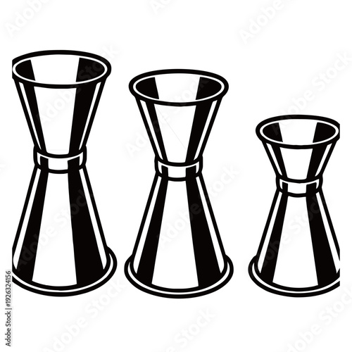 Stainless Steel Bar Jigger Vector Illustration - Double Cocktail Measuring Cup Set for Mixology, Bartender Tools, and Drink Menu Design