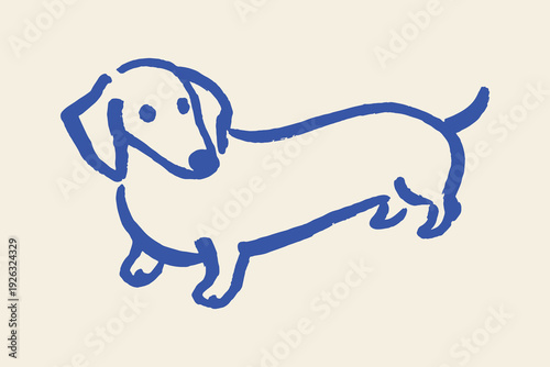 Naive dachshund dog simple line sketch vector illustration